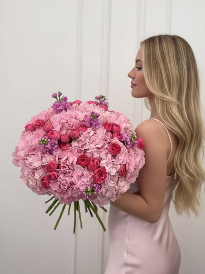 FLOWERS BOUQUET WITH HYDRANGEAS AND PEONIE ROSES “TRANQUILITY”