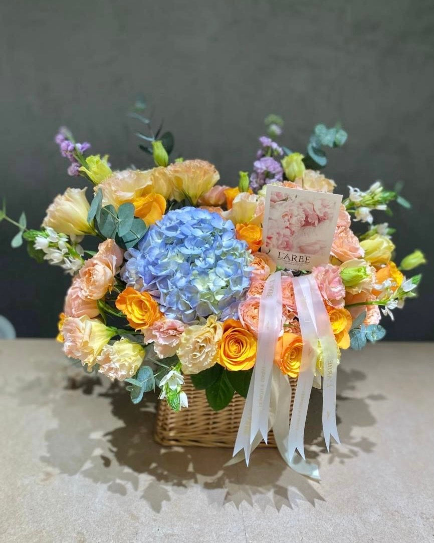 Fresh flowers orange peach blue “Klimt”