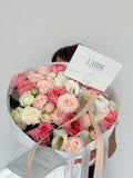 FLOWERS PINK AND WHITE MIX WITH ROSES AND EUSTOMA