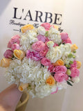 BRIGHT FLOWERS BOUQUET WITH HYDRANGEAS AND ROSES