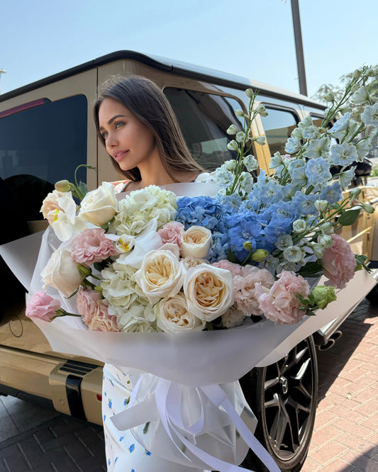 Flowers arrangement with delphinium “Matil”