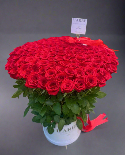 150 red roses in white box