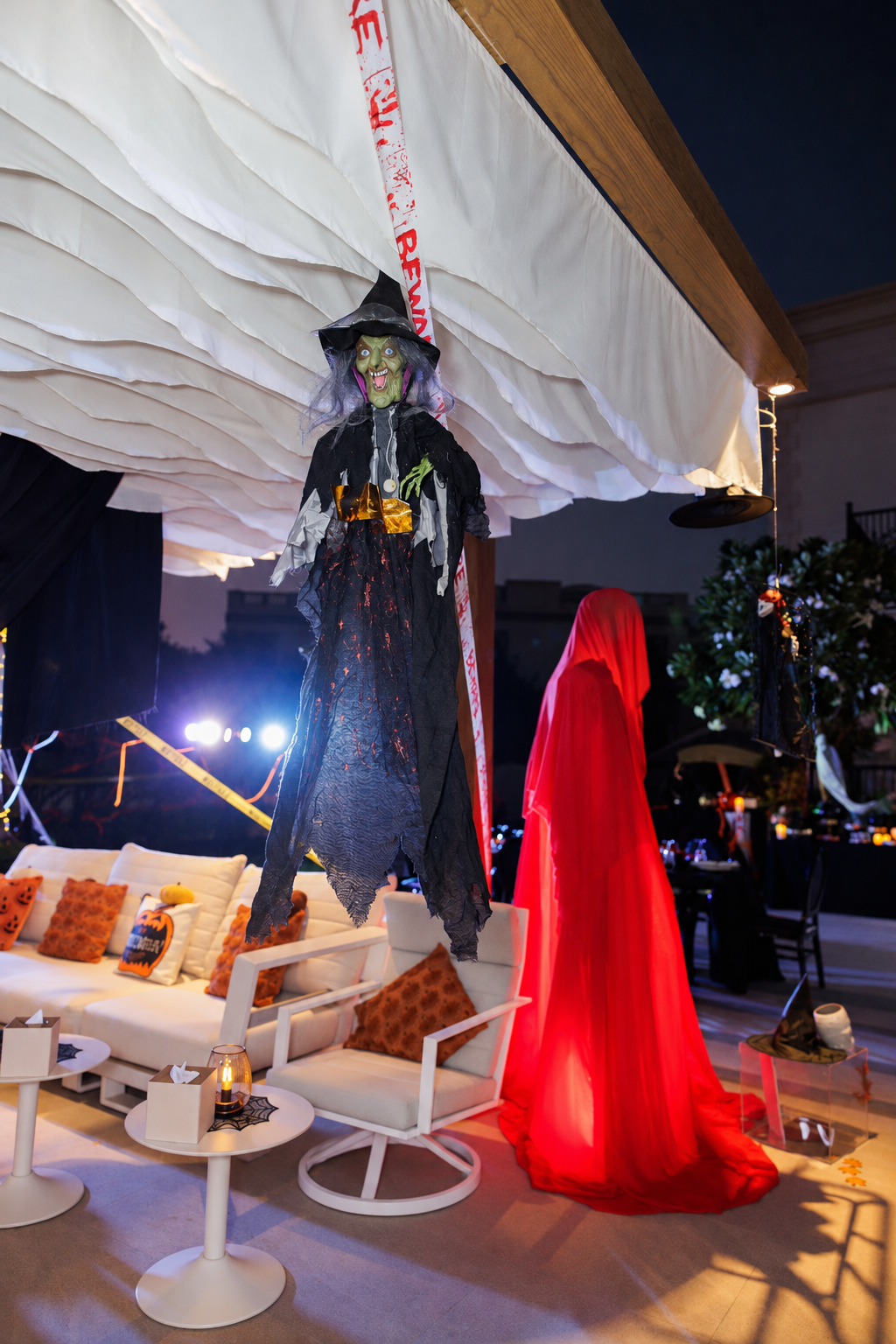 Haunted Witch Luxury Halloween Hanging Decoration with Spooky Black Costume - rent