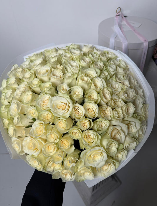 FLOWERS BOUQUET WITH 101 MINI WHITE ROSES 50 CM
