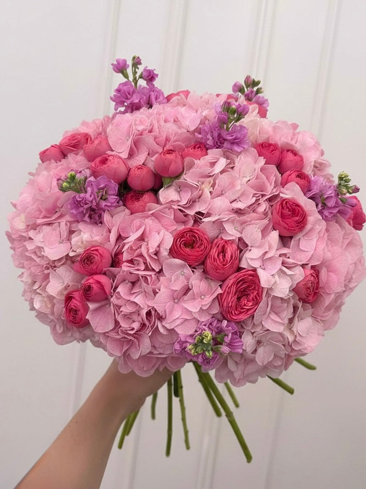 FLOWERS BOUQUET WITH HYDRANGEAS AND PEONIE ROSES “TRANQUILITY”