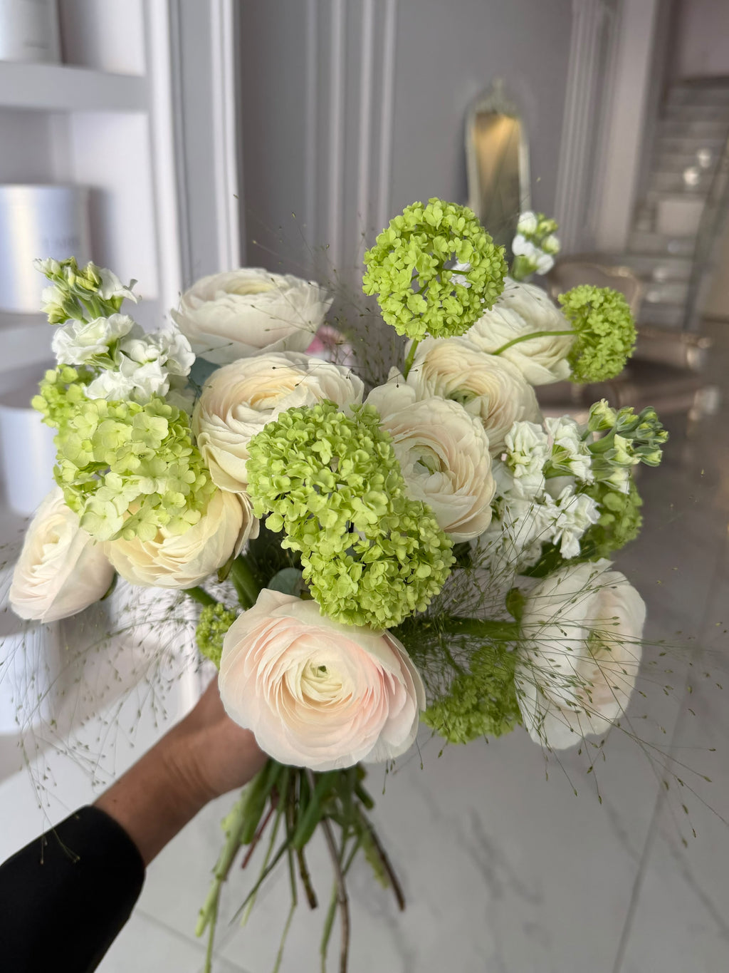 FLOWERS BOUQUET WITH RANUNCULUS AND VIBURNUM “ECLAT”