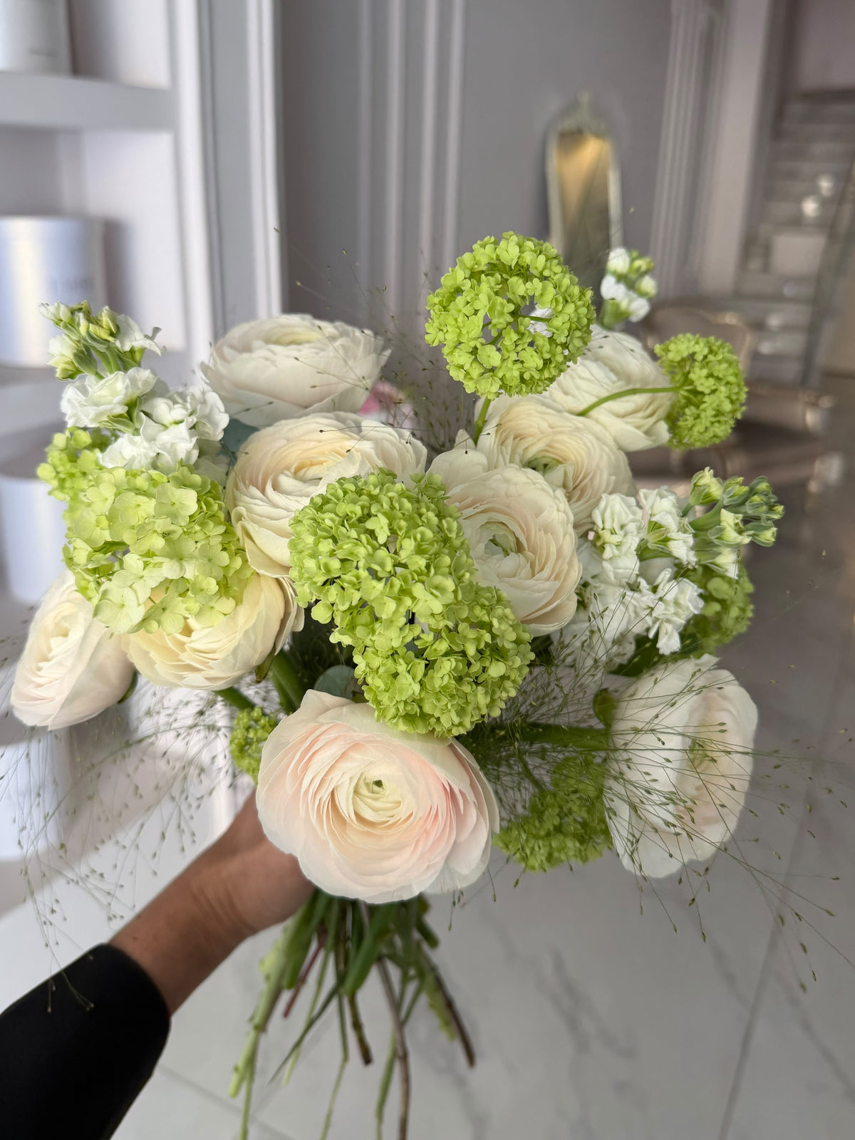 FLOWERS BOUQUET WITH RANUNCULUS AND VIBURNUM “ECLAT”