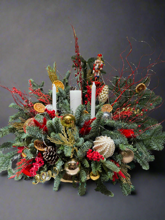 New year Christmas decorations centerpiece fresh nobilis