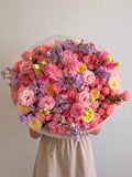 BRIGHT FLOWERS BOUQUET WITH ROSES AND EUSTOMA “BLOOMELLE”