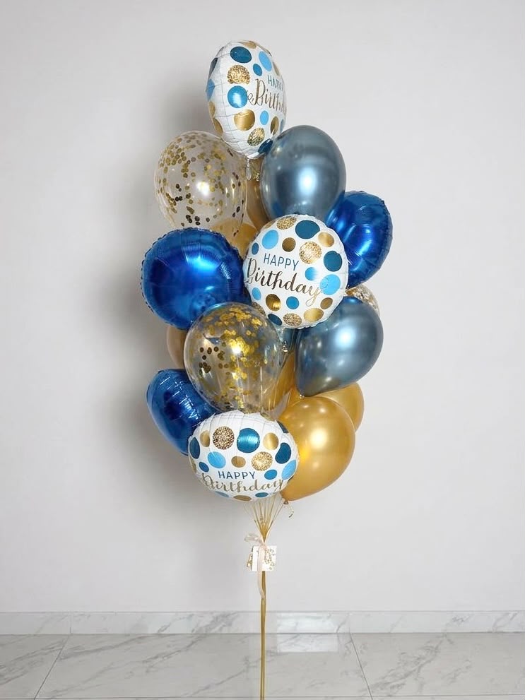 BALLOONS BLUE AND GOLD “HAPPY BIRTHDAY”