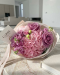 PURPLE FLOWERS BOUQUET WITH HYDRANGEA AND ROSES