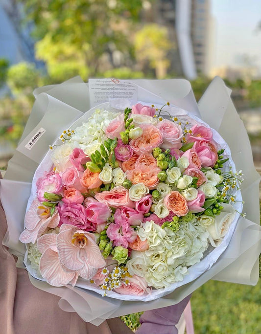 Mix flowers bouquet “Peach garden”