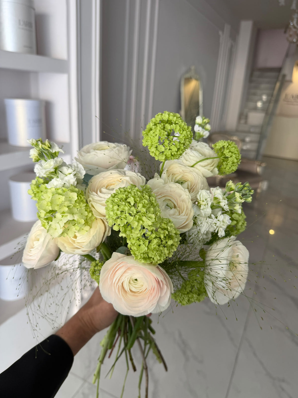 FLOWERS BOUQUET WITH RANUNCULUS AND VIBURNUM “ECLAT”