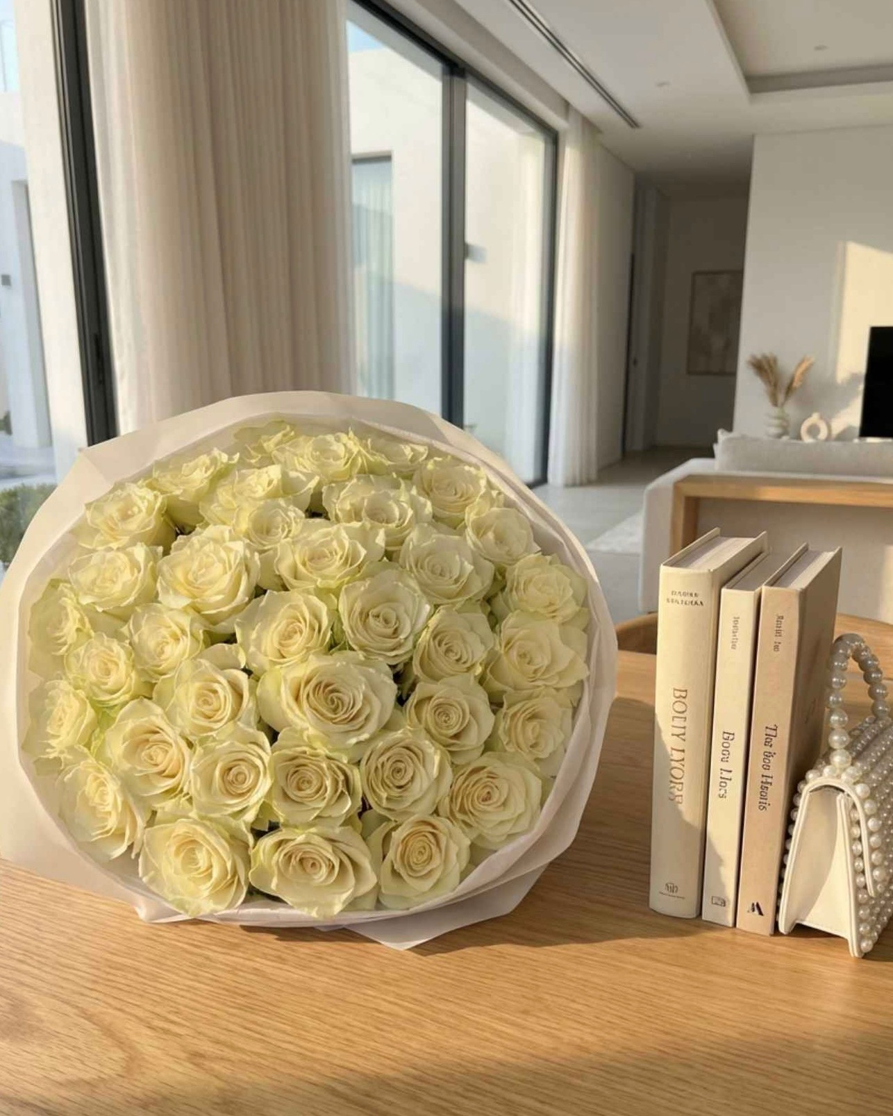 EID MUBARAK EDITION WHITE FLOWERS BOUQUET WITH ROSES 35 PCS
