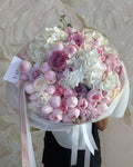 WHITE AND PINK FLOWERS BOUQUET WITH HYDRANGEA AND PEONY ROSES “AMARIS” 0114