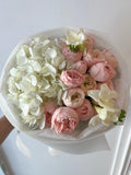 FLOWERS BOUQUET WITH HYDRANGEAS AND PINK BOMBASTIC