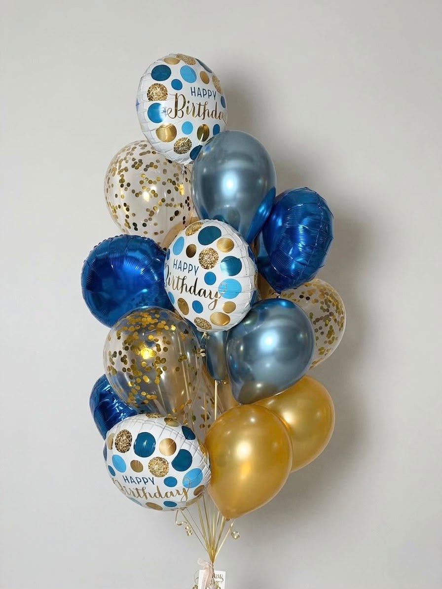 BALLOONS BLUE AND GOLD “HAPPY BIRTHDAY”