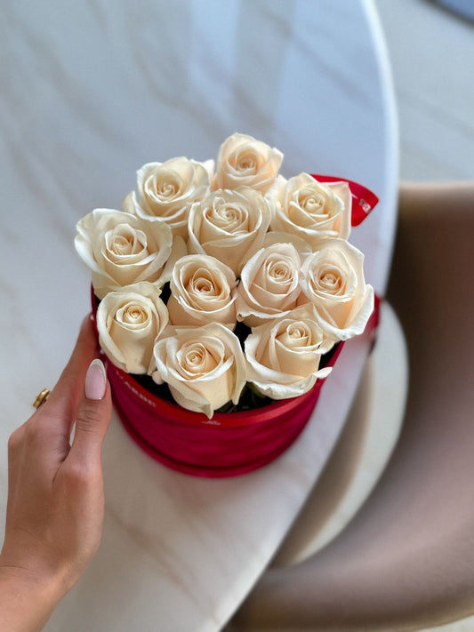 Flowers bouquet at box red “Cream roses” 11 pcs