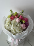 FLOWERS BOUQUET WITH HYDRANGEA AND PEONY ROSES