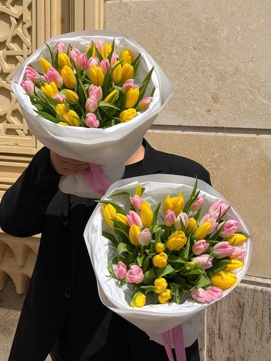 TULIPS YELLOW AND PINK (1 BOUQUETS)
