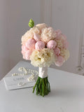 BRIDE BOUQUET WITH EUSTOMA AND PEONY ROSES
