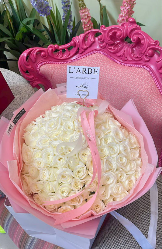 101 white roses light pink wrap