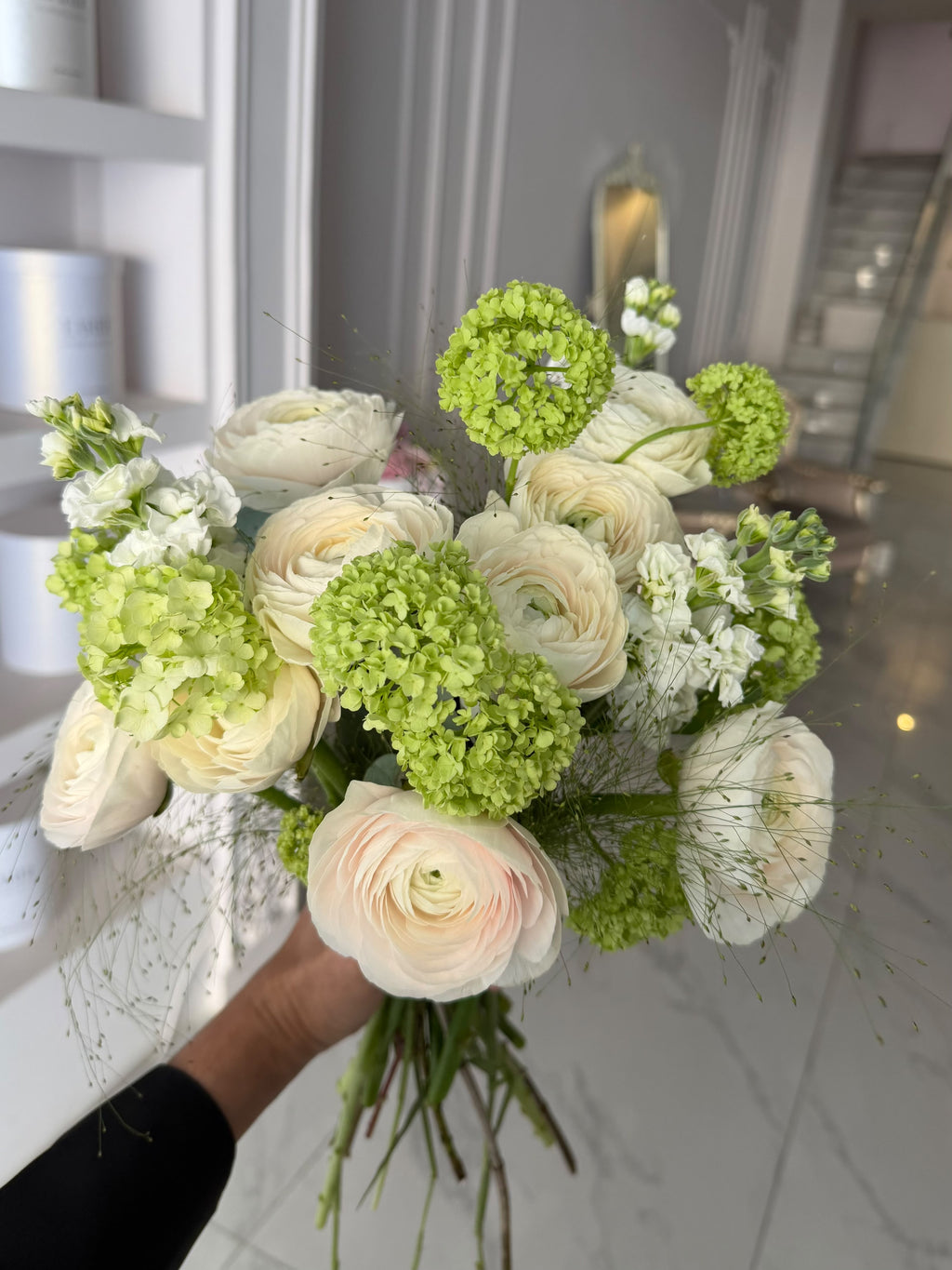 FLOWERS BOUQUET WITH RANUNCULUS AND VIBURNUM “ECLAT”