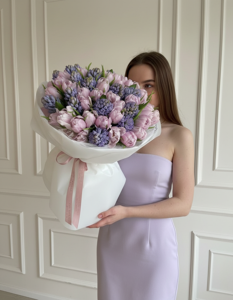 FLOWERS BOUQUET WITH TULIPS AND GYACINTH