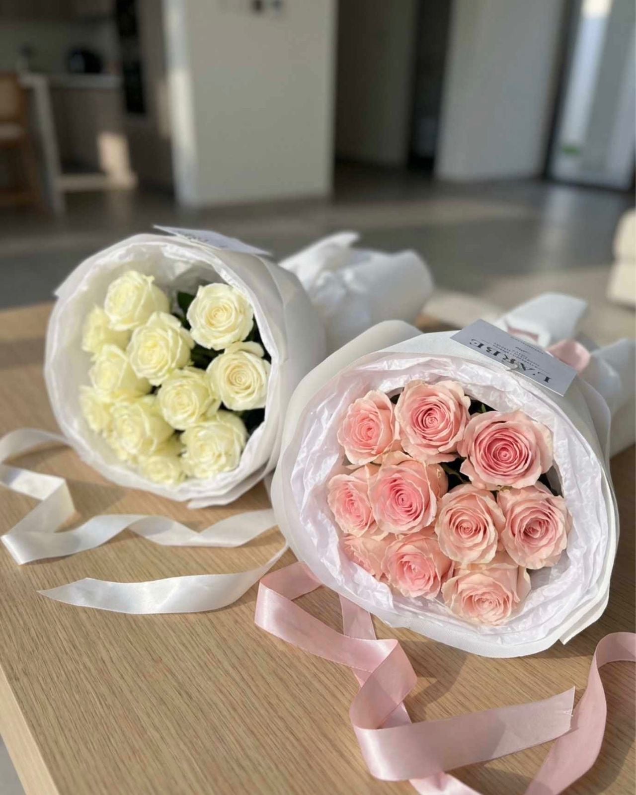 PINK AND WHITE FLOWERS BOUQUET “COMPLIMENTS” WITH ROSES - 2 BOUQUETS