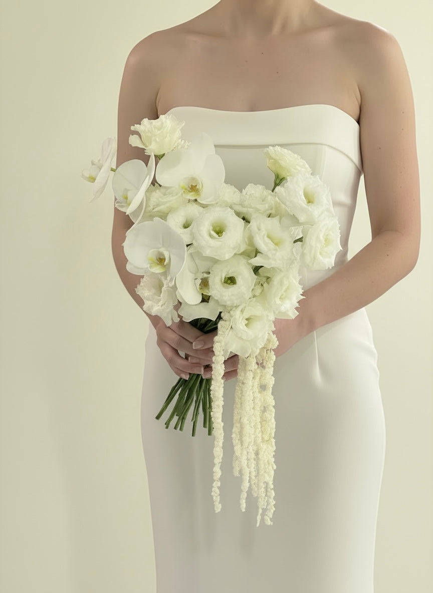 BRIDAL BOUQUET WITH EUSTOMA AND ORCHIDS