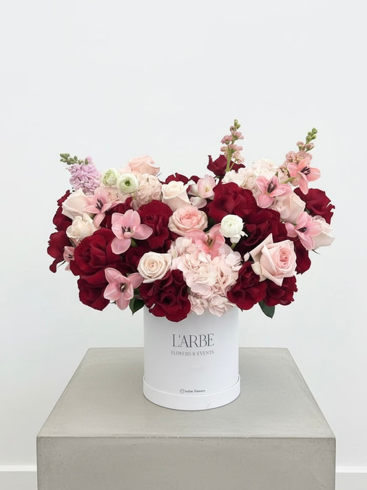 FLOWERS BOX WITH ROSES AND HYDRANGEAS “FLAWLESS”