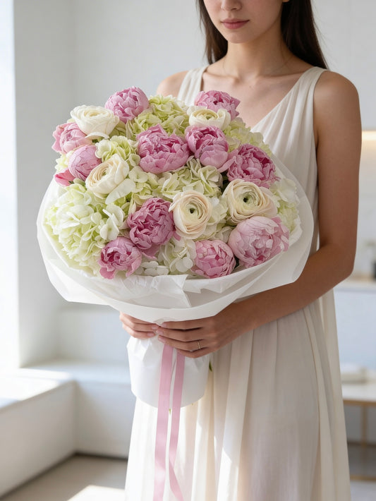 FLOWERS BOUQUET WITH PEONIES AND HYDRANGEAS “LIVIA”