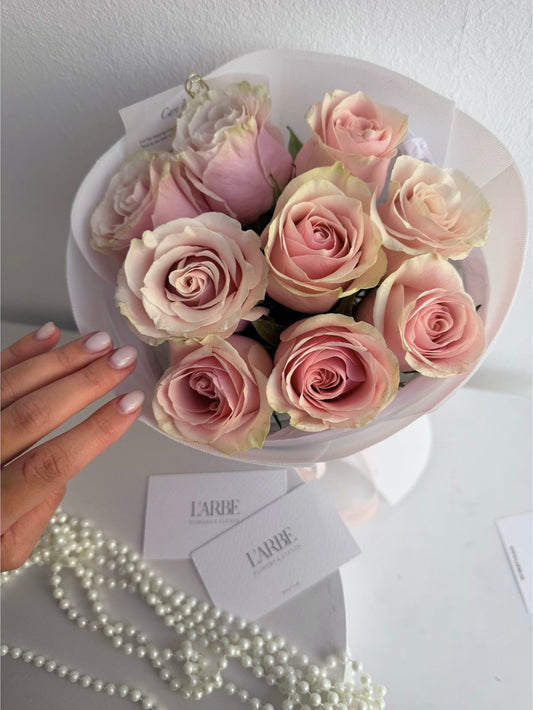 FLOWERS BOUQUET WITH PINK ROSES “MONDIAL PINK ROSES 9”