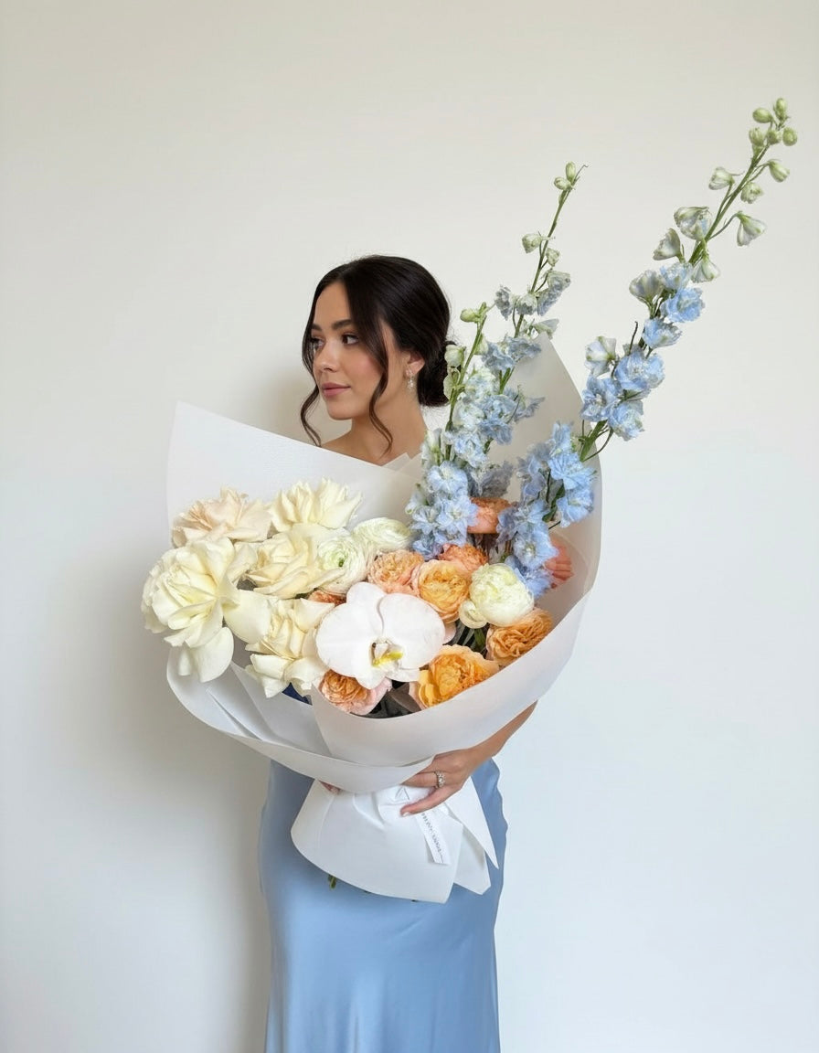 FLOWERS BOUQUET WITH ROSES AND ORCHIDS “BOTANICAL SILK” 0130