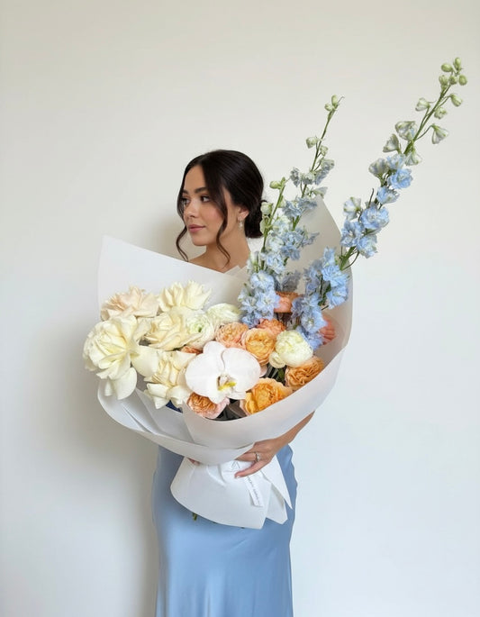 FLOWERS BOUQUET WITH ROSES AND ORCHIDS “BOTANICAL SILK” 0130