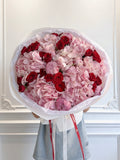 PINK HYDRANGEA WITH PEONIES AND RED ROSES “NIONIKA”