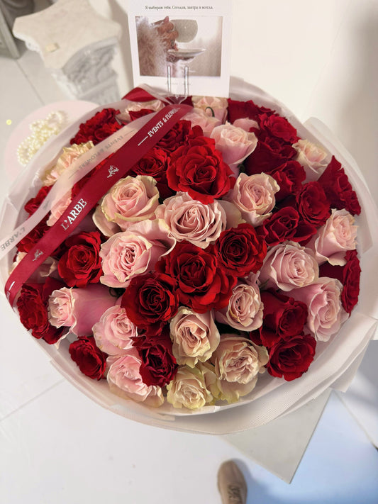 FLOWERS BOUQUET WITH 45 ROSES RED AND PINK