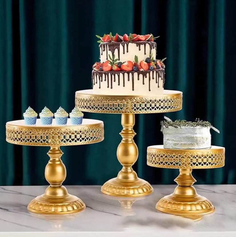 Set of coasters for desserts gold metal (20 cm, 25 cm, 30 cm)