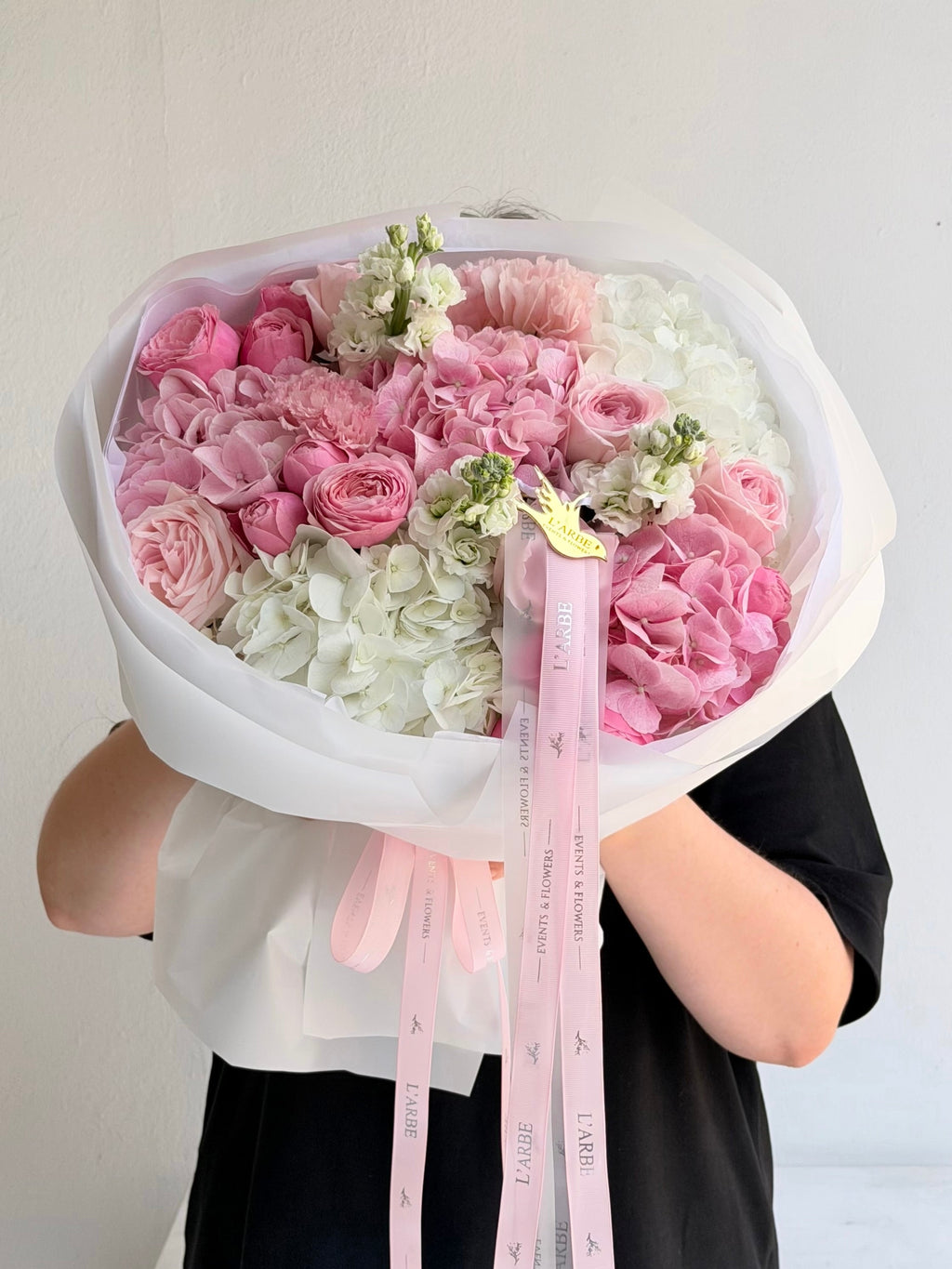 FLOWERS BOUQUET WITH HYDRANGEAS AND MATTHIOLA “SPARKLE”