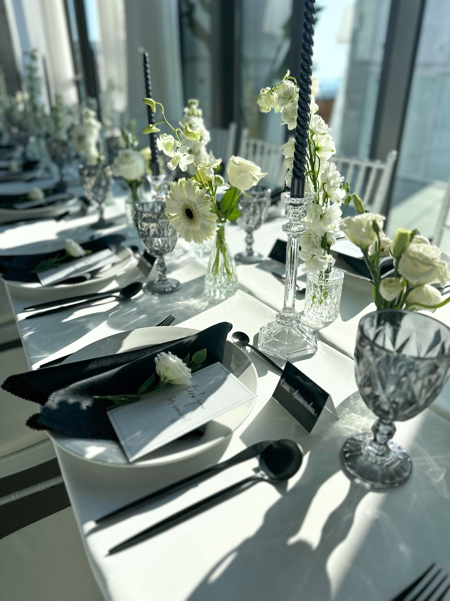 Black and white table setting