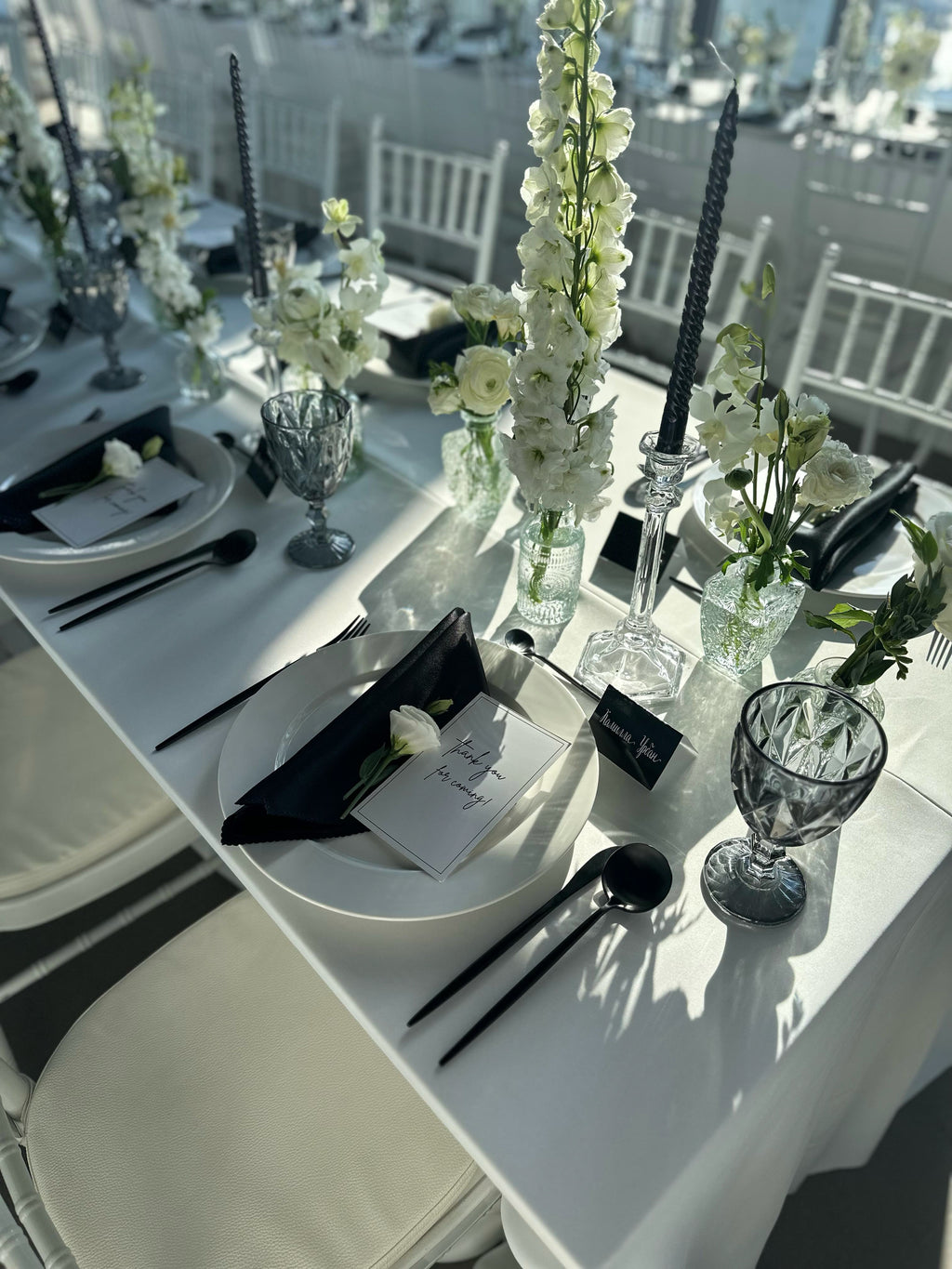 Black and white table setting