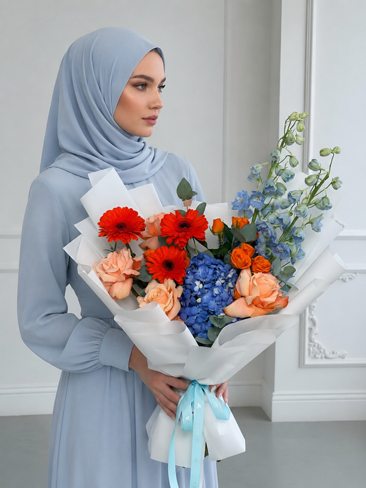 FLOWERS BOUQUET WITH HYDRANGEA AND GERBERA “SIROCCO”