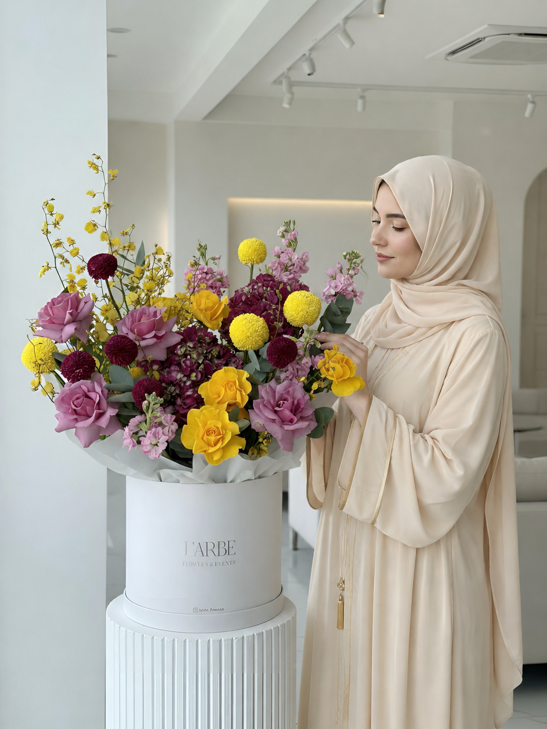 BRIGHT FLOWERS BOX WITH HYDRANGEAS AND ROSES “SAFFRON”