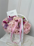 BASKET FLOWERS WITH HYDRANGEAS “VELVET”