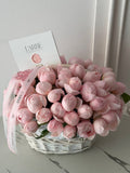 FLOWERS BASKET WITH PEONIES ROSES “AURORA”