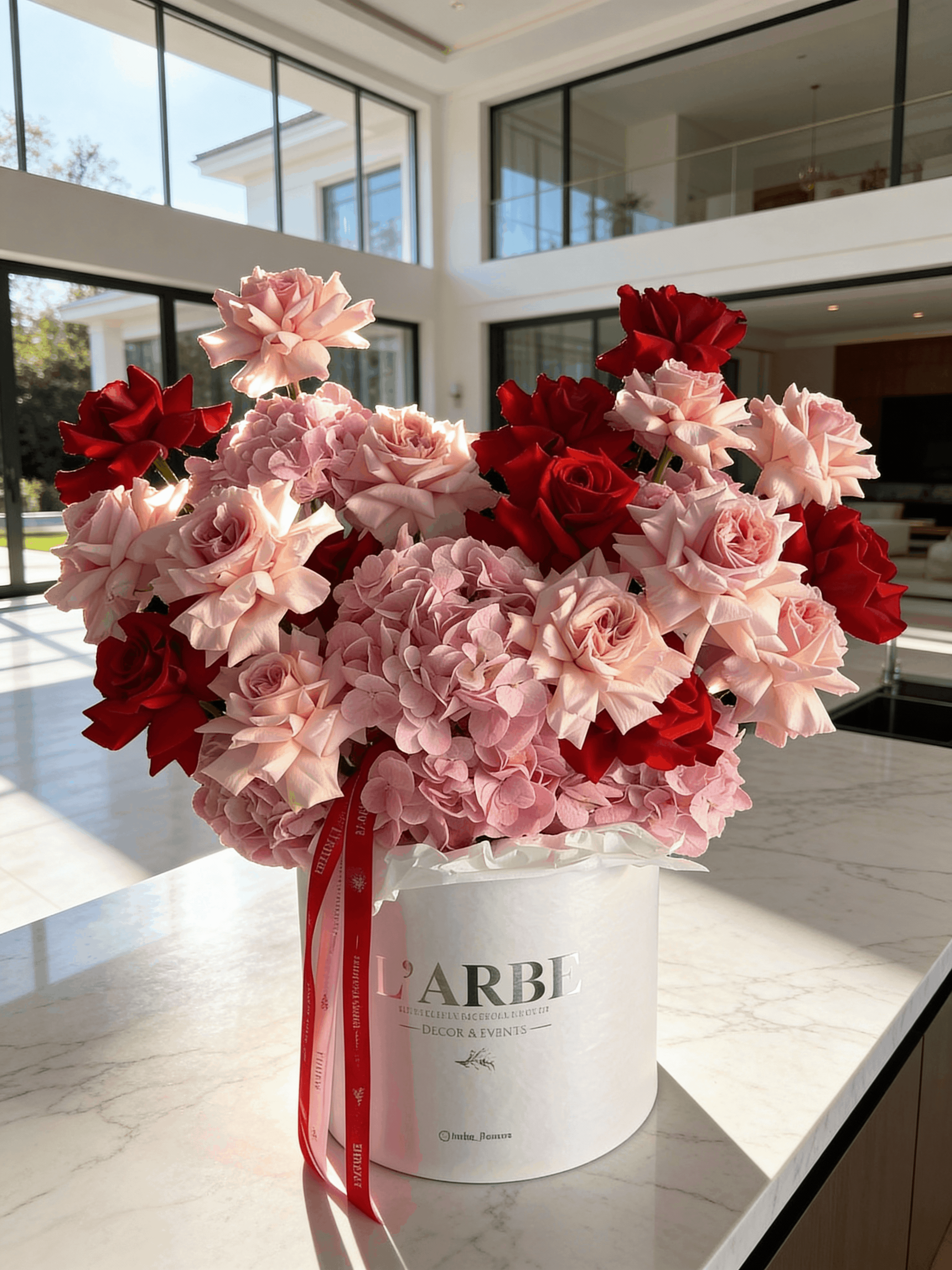 FLOWERS BOX WITH HYDRANGEAS AND ROSES “ZEFIR”