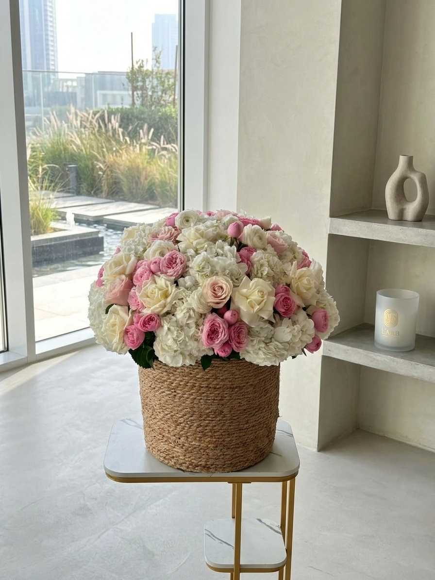 FLOWERS BASKET WITH HYDRANGEA