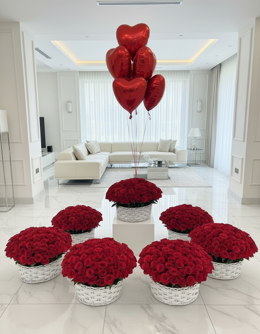 FLOWER BASKET - 1 PIECE - RED ROSES - 101 PCS V119