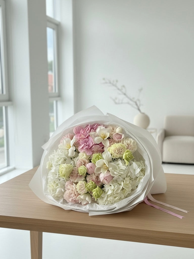 BOUQUET WITH HYDRANGEAS AND ROSES “LOVE”