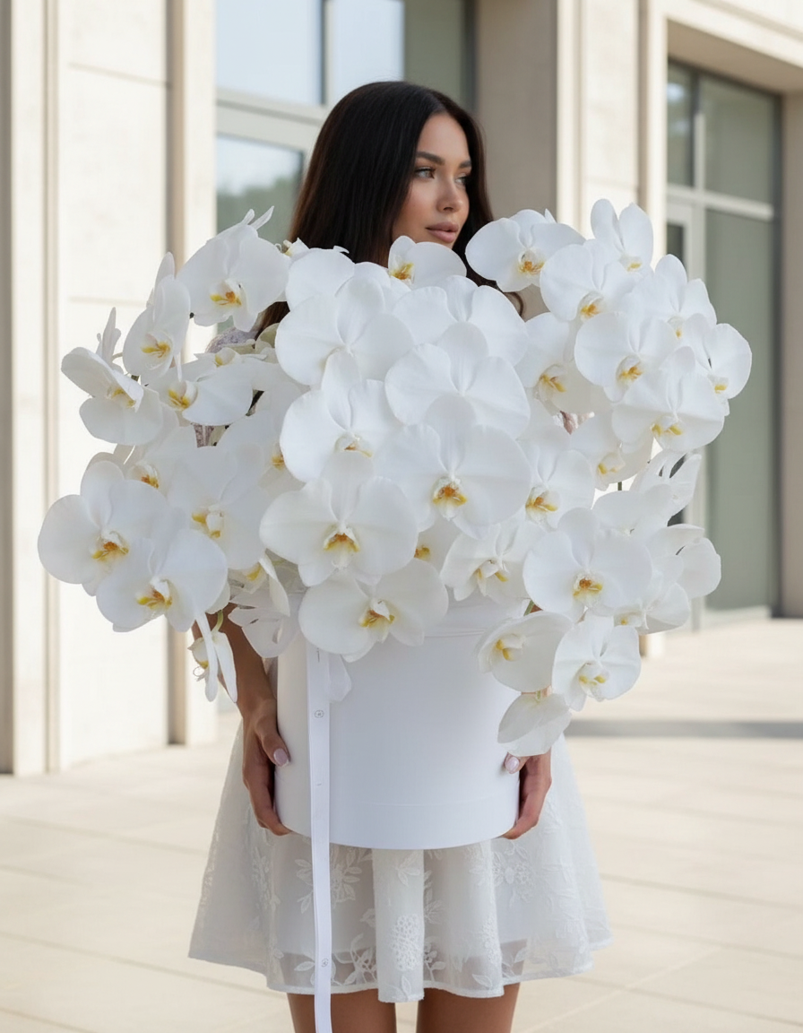 WHITE BOX WITH ORCHIDS PHALENOPSIS V134